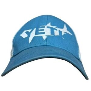 Yeti Fishbone Logo‎ Trucker Hat Blue White Mesh Snapback Cap